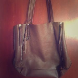 Brown leather tote bag